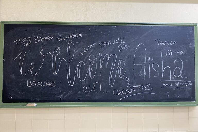 Chalkboard with writing and drawing on it