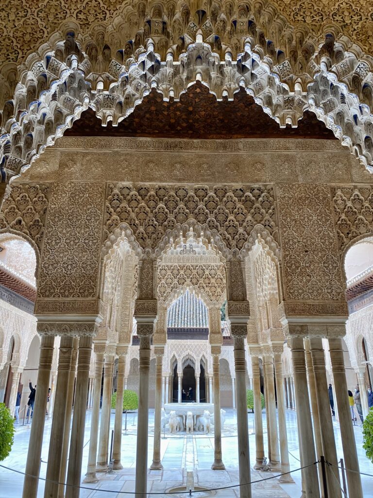 Palace courtyard in the Alhambra historic site in Granada Spain