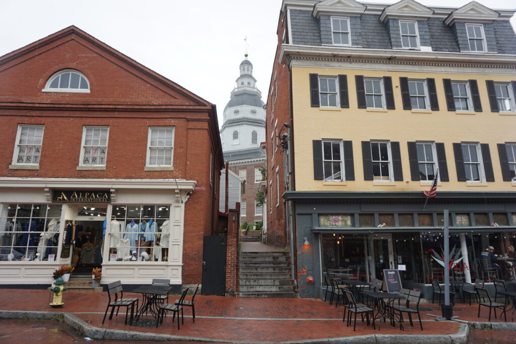 Two colonial-style buildings in downtown Annapolis Maryland