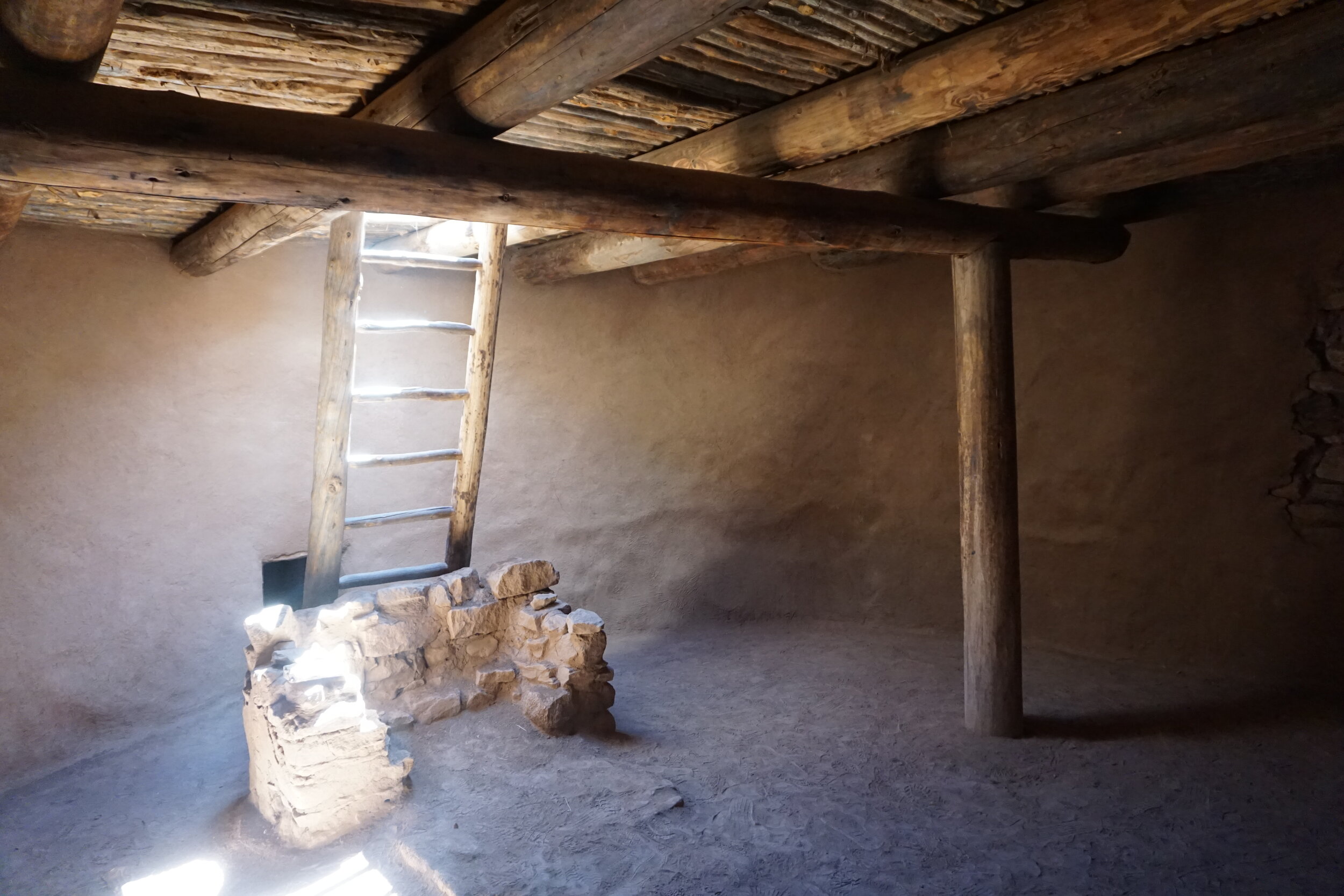 Inside an underground kiva at Pecos National Historical Park