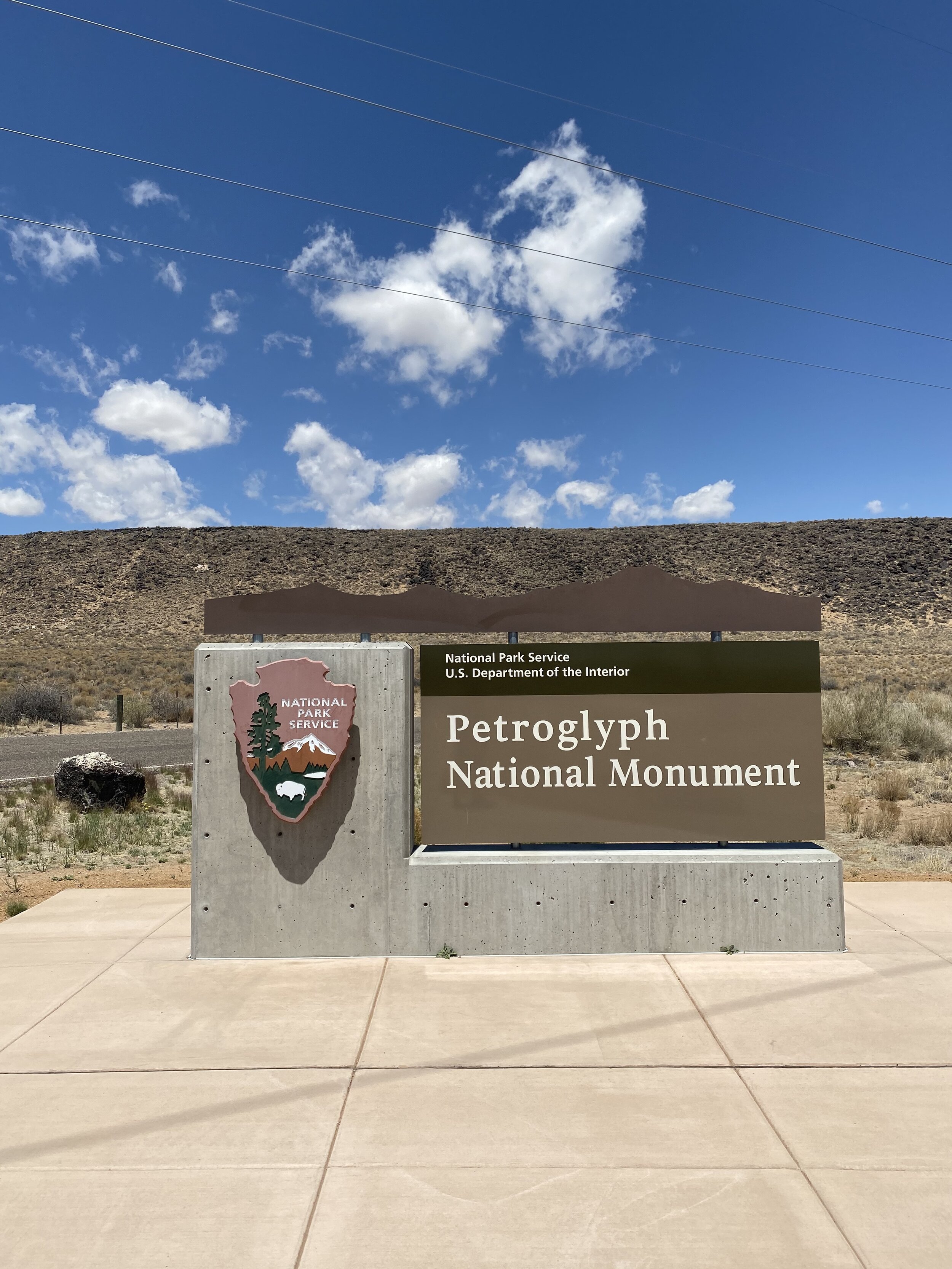 Entrance sign to Petroglyph National Monument in New Mexico