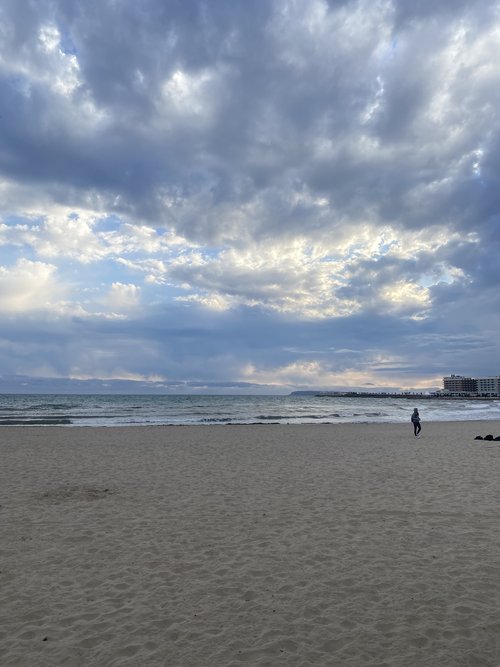 View of the beach and sky at Postiguet Beach in Alicante Spain