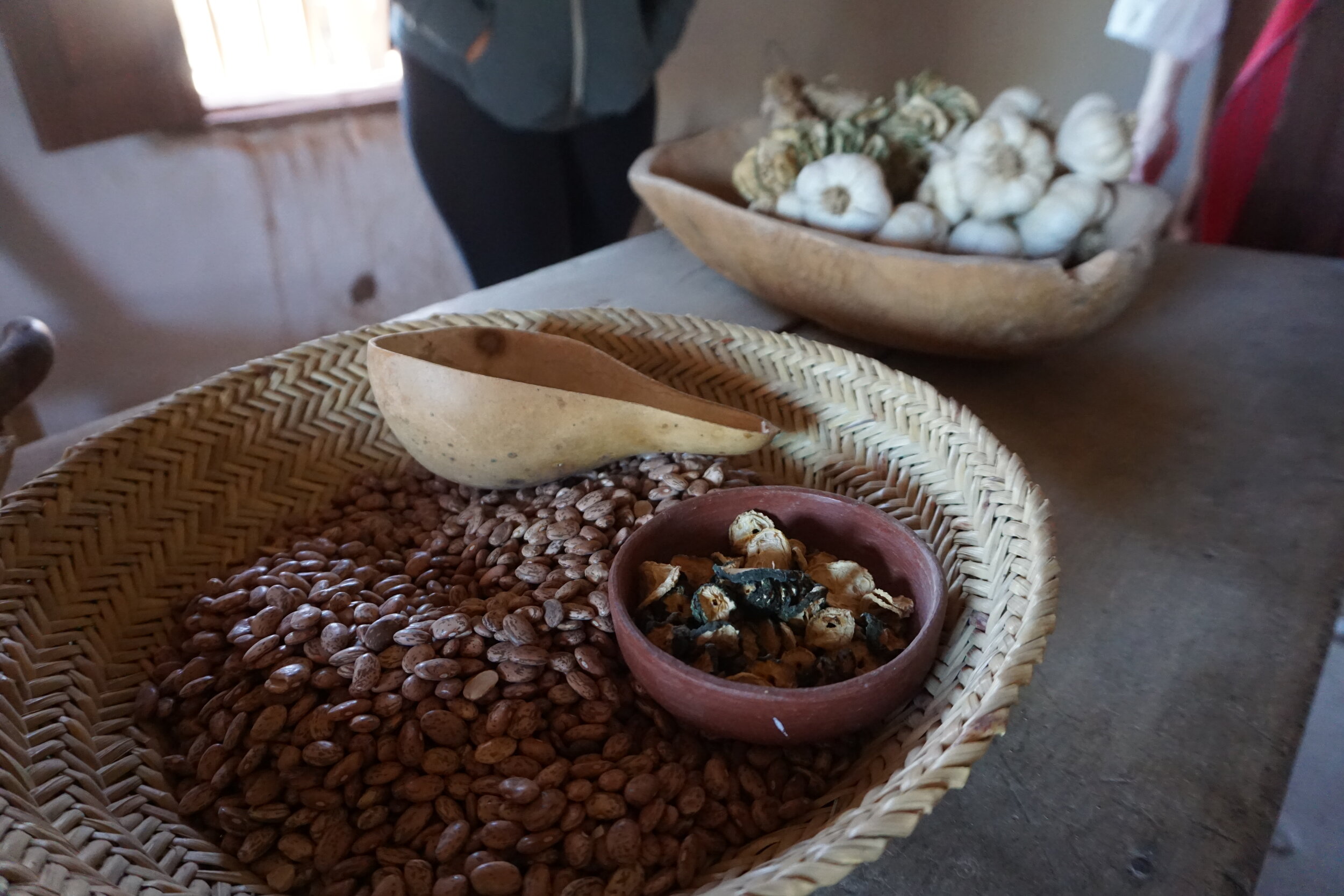 Dried beans on kitchen table in a historic ranch in Santa Fe, New Mexico