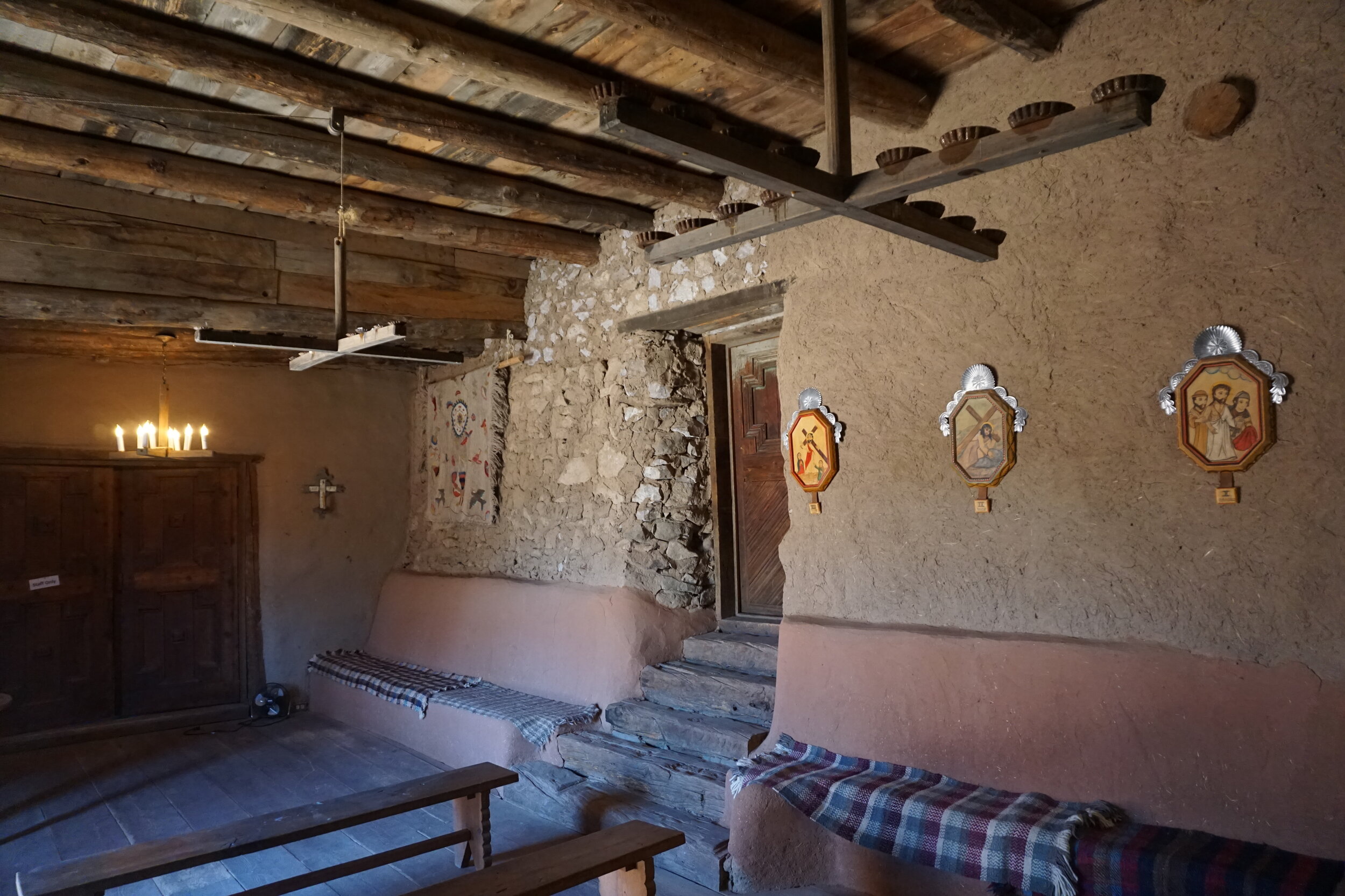Inside of a church in a historic ranch in Santa Fe, New Mexico
