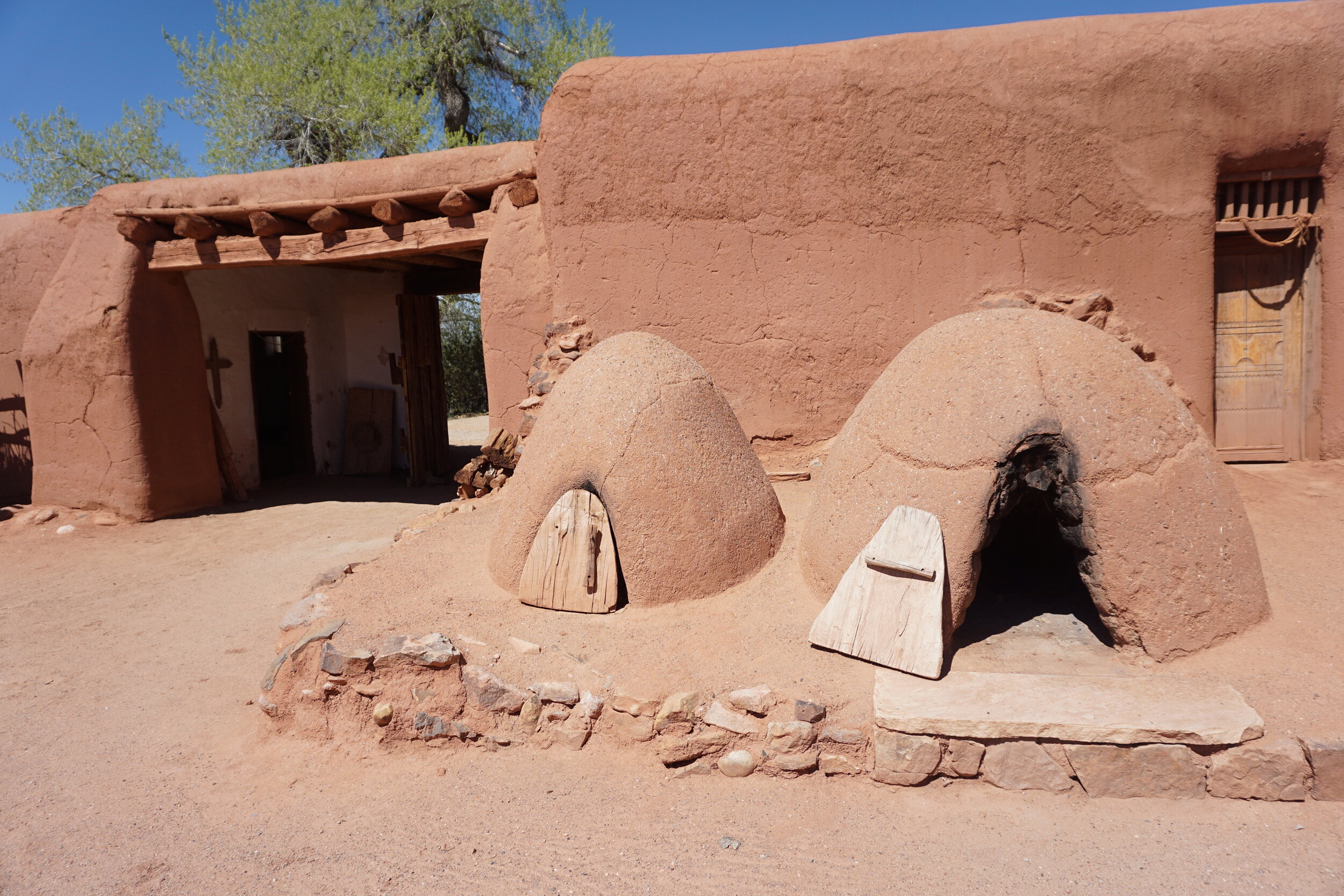 Adobe ovens on a historic ranch in Santa Fe, New Mexico