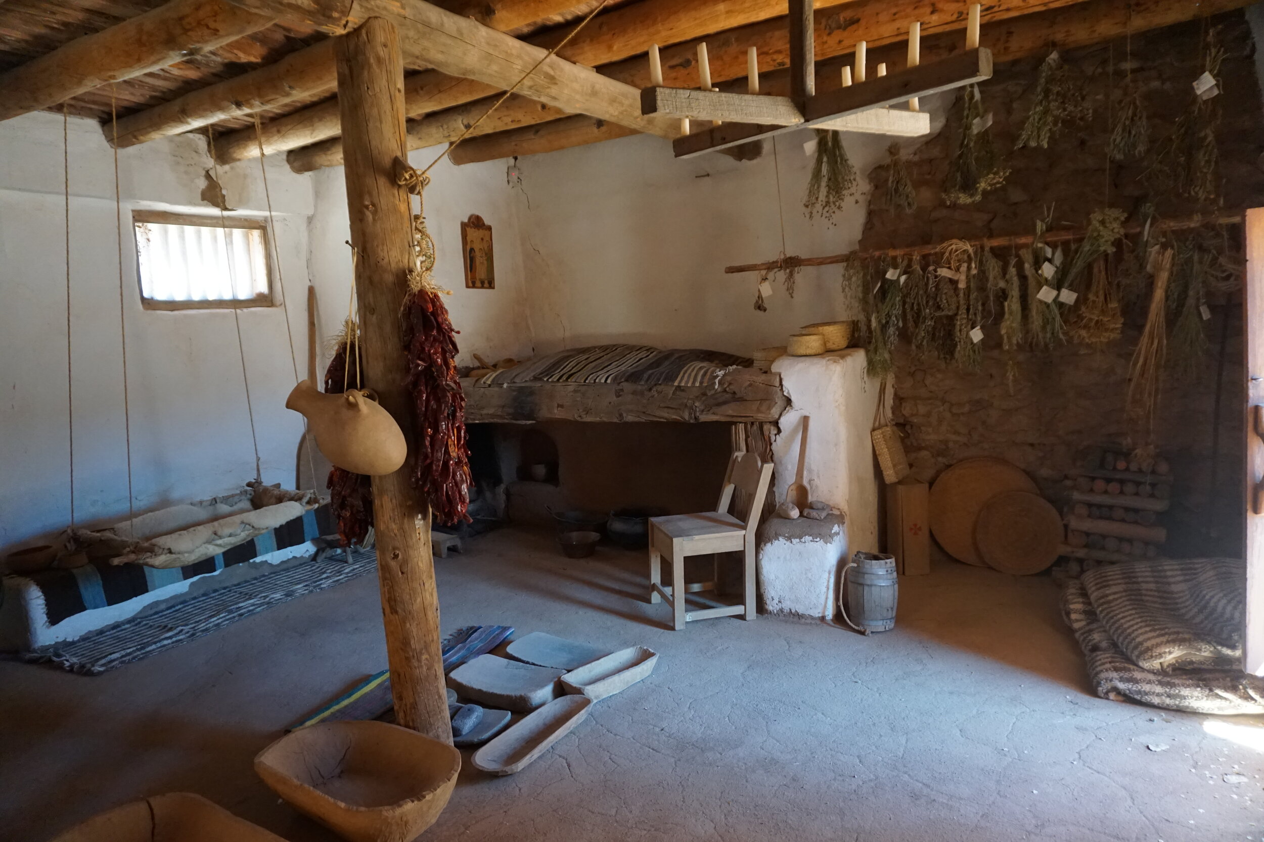 Bedroom in a historic ranch in Santa Fe, New Mexico