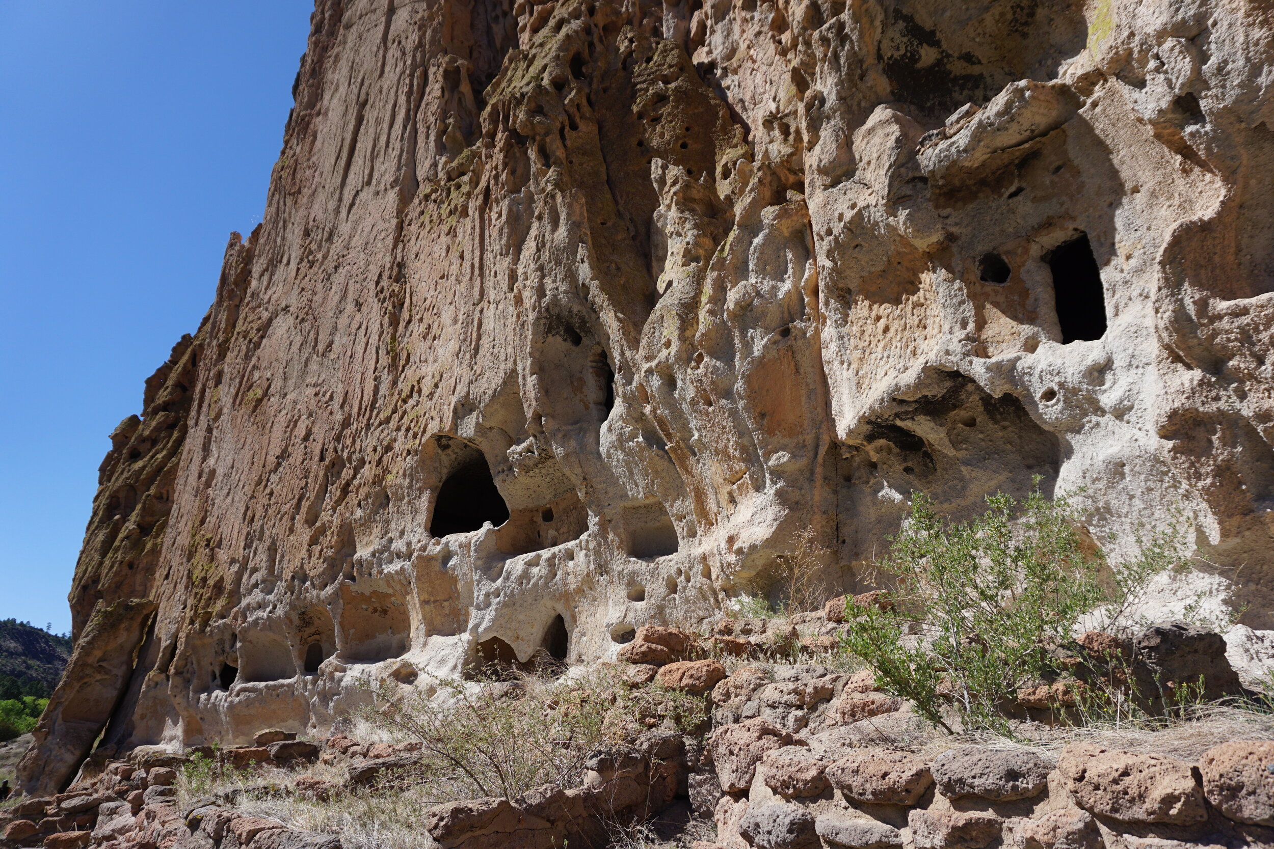 Stone ruins and cliff dwellings at Bandelier National Monument