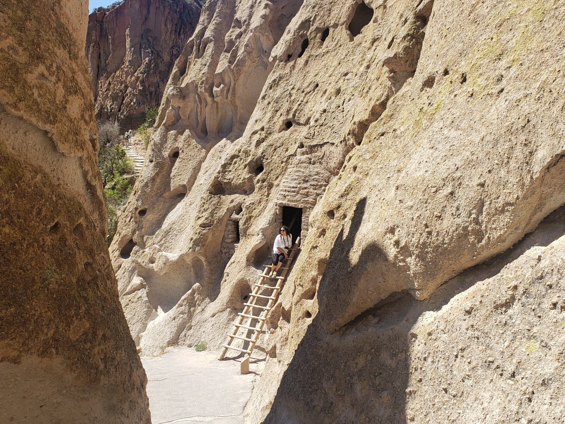 Cliff dwellings with ladder at Bandelier National Monument