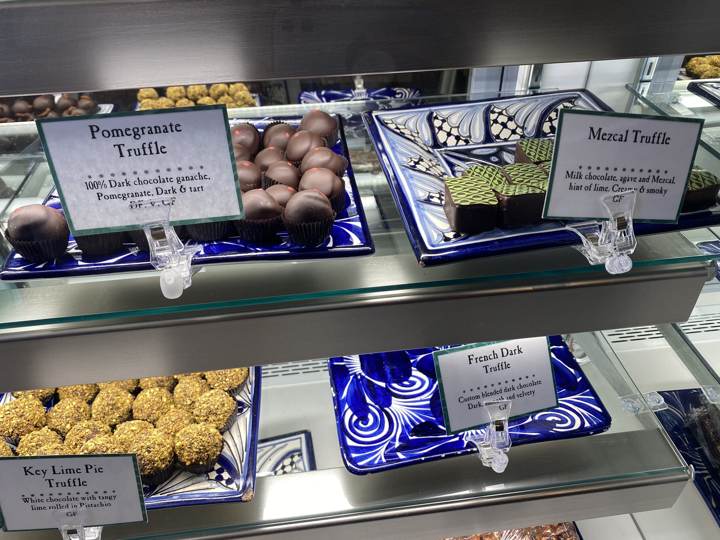 Display case of Southwestern-flavored chocolates
