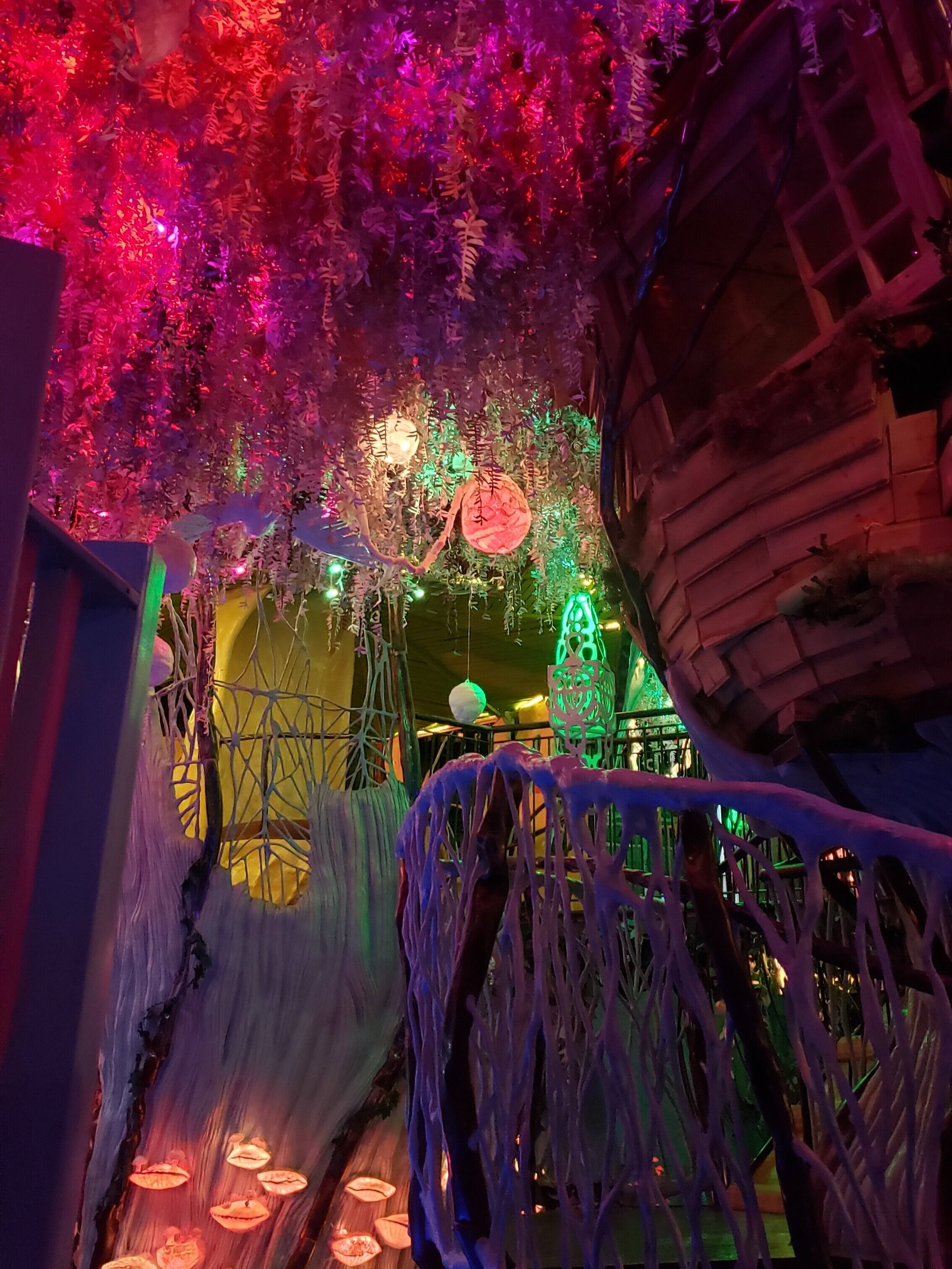 Futuristic multicolored tree in an interactive art exhibit