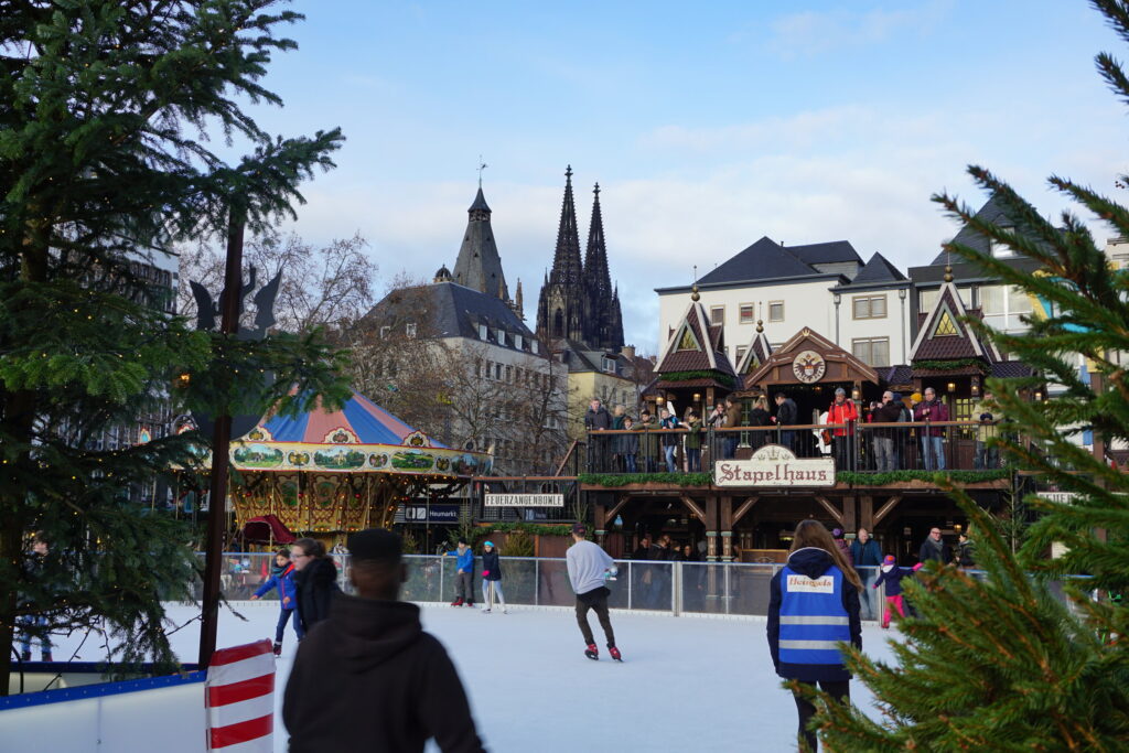 Outdoor ice skating rink at a German Christmas market