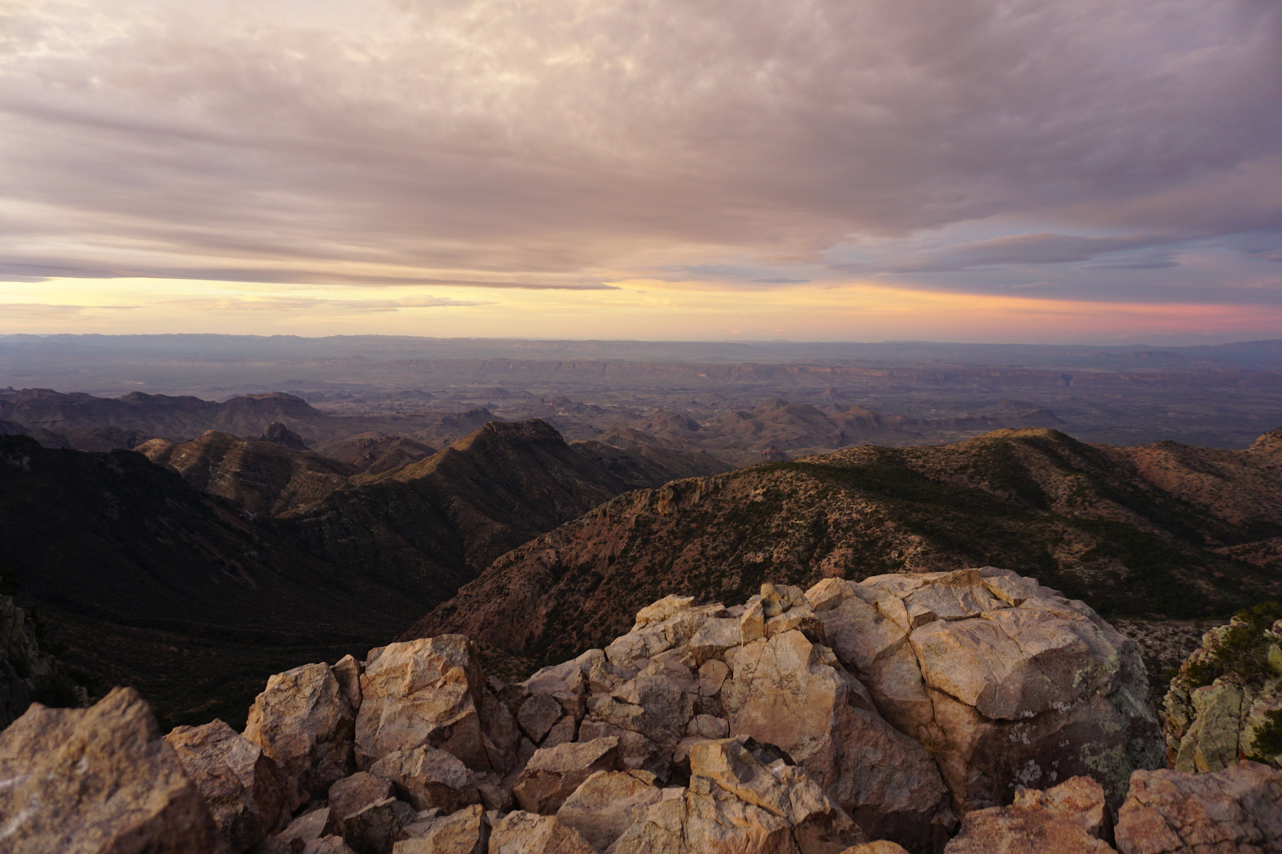 Colorful mountaintop sunrise view in Big Bend Texas