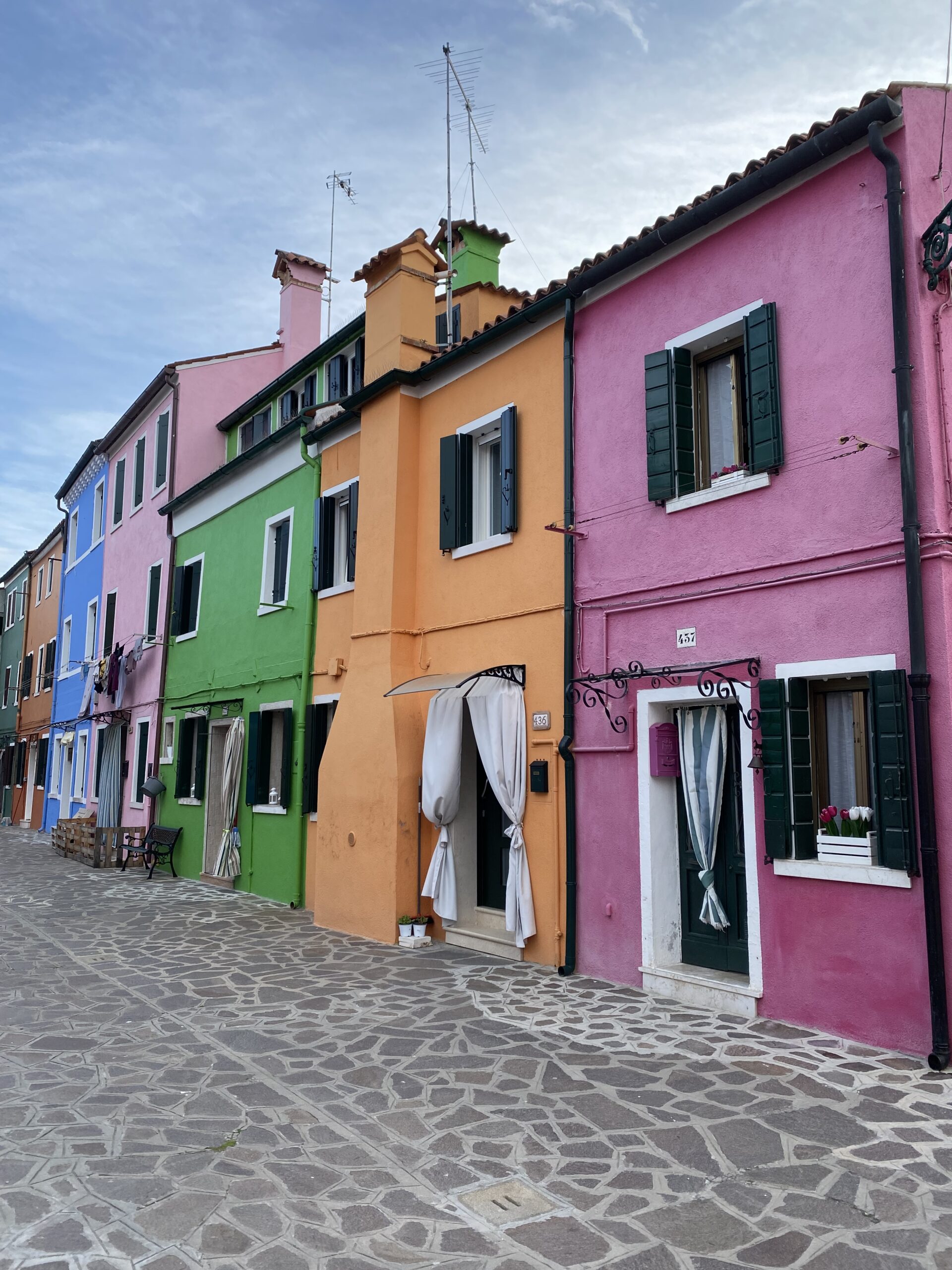 Colorful rowhomes in Burano Venice Italy