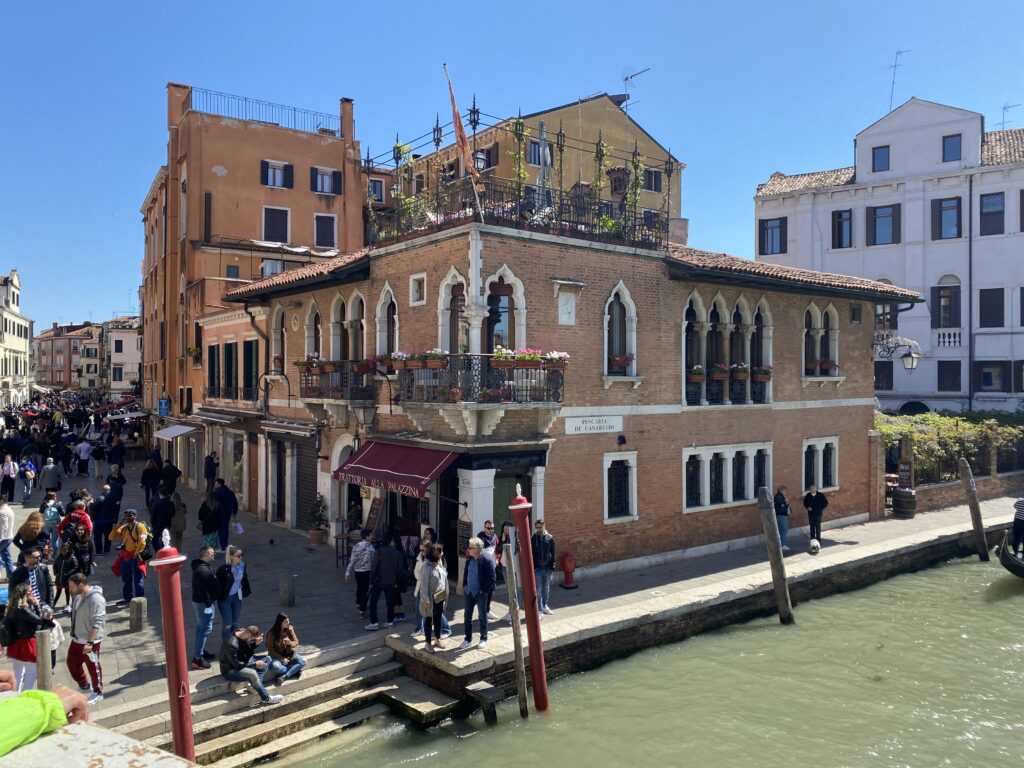 Building at entrance to Venice Italy on a canal