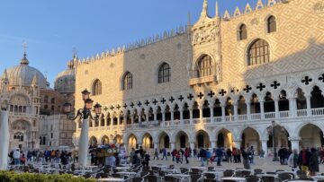 Doge's Palace and a basilica in Venice Italy plaza