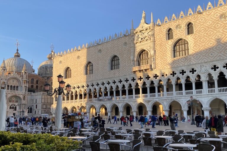 Doge's Palace and a basilica in Venice Italy plaza