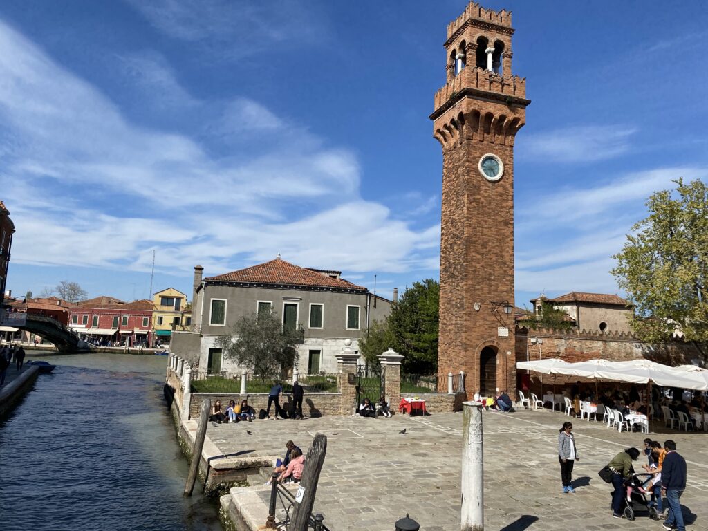 Plaza with a tower in Murano Venice Italy