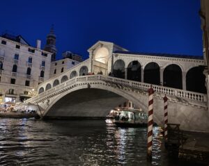 Rialto Bridge in Venice Italy at night