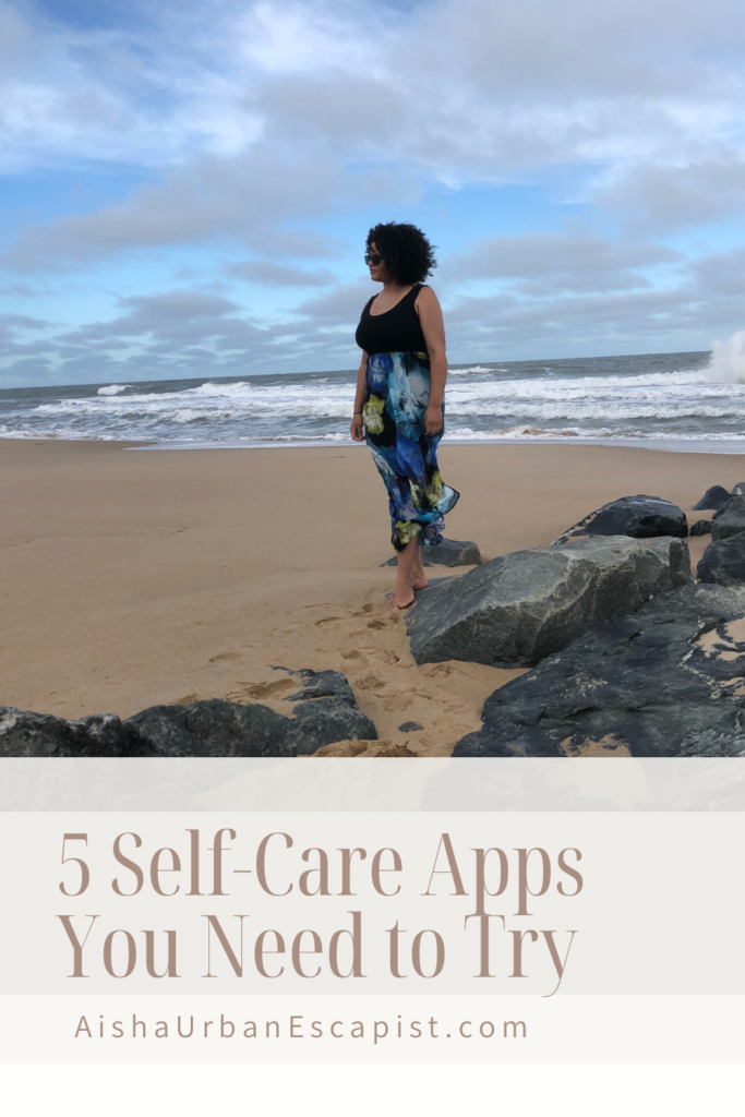 Pinterest pin of woman standing on beach with title 5 self-care apps you need to try
