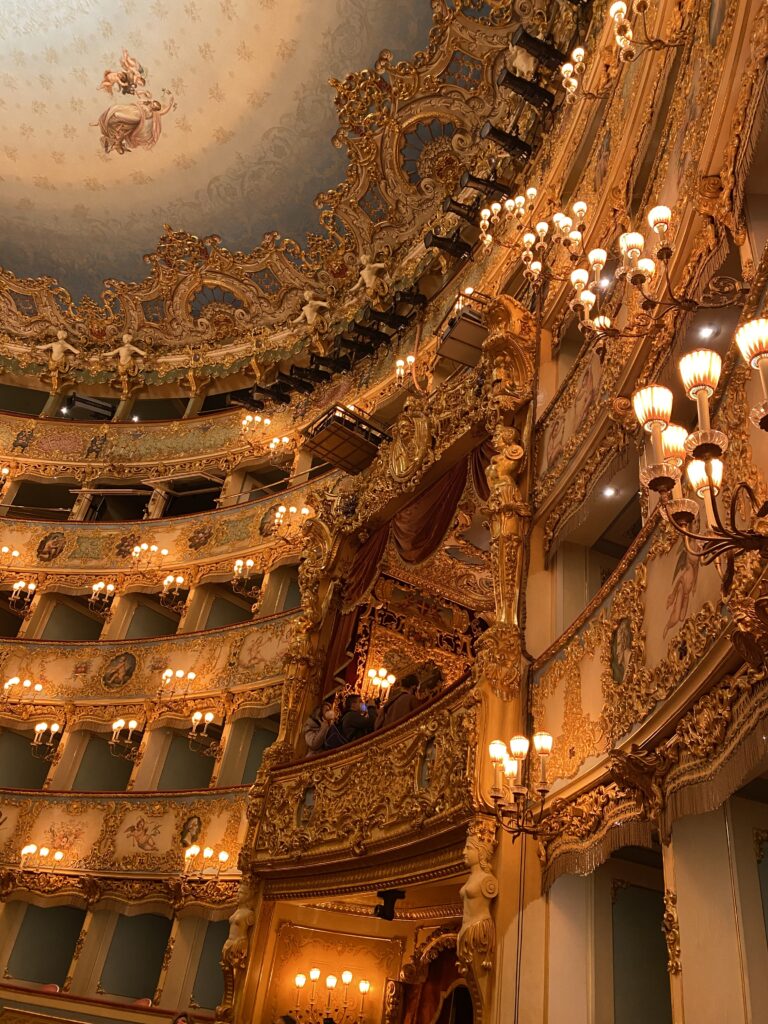 Interior of ornate opera house in Venice Italy