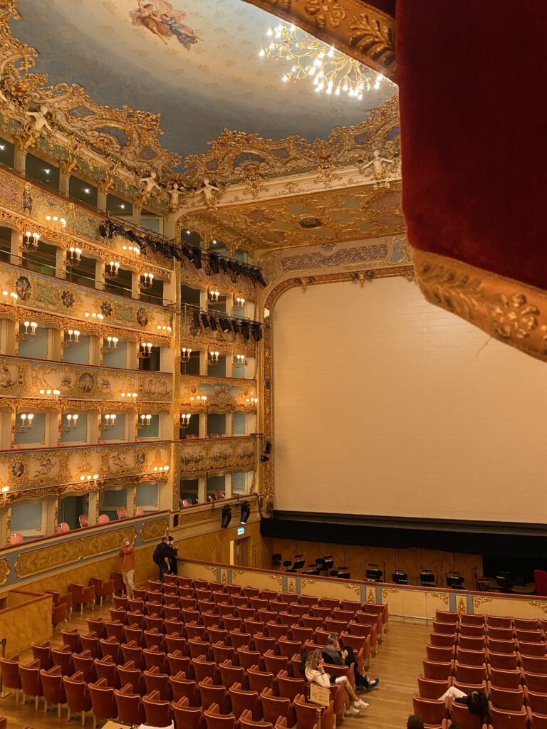Interior of ornate opera house in Venice Italy