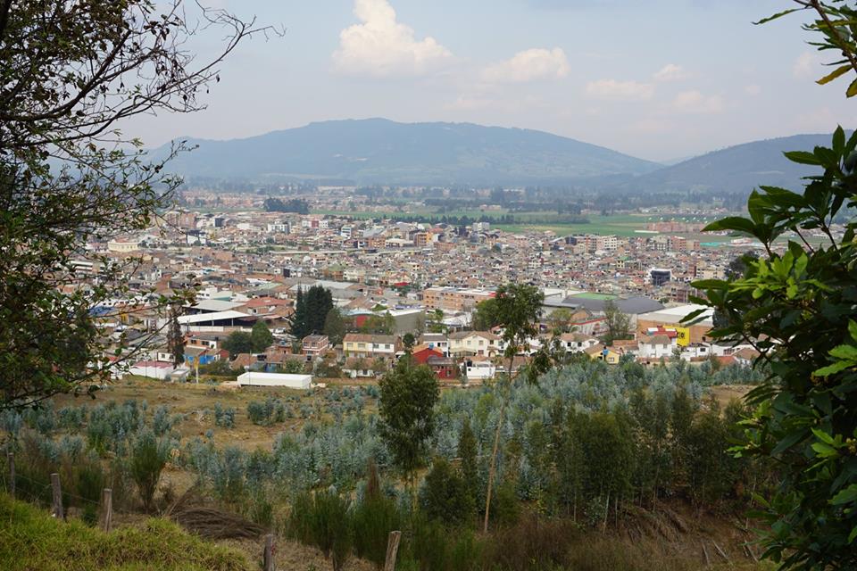 View of the town of Zipaquirá, Colombia with mountains in the distance