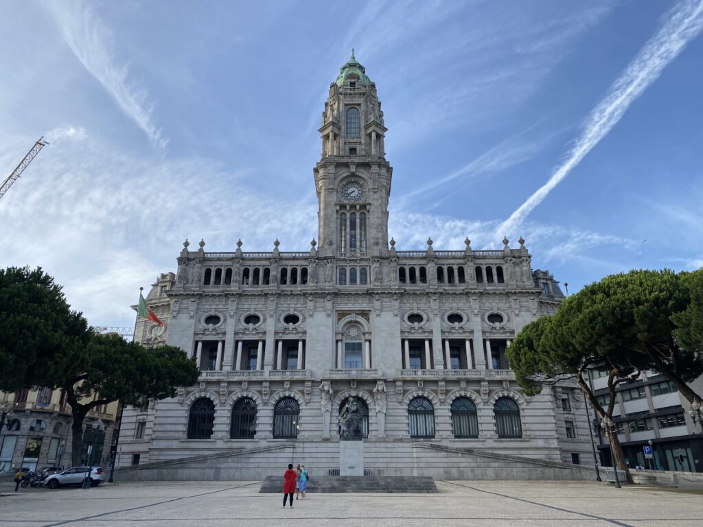 Porto town hall building with clock tower