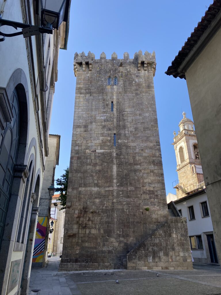 Medieval tower in historic old town center in Braga Portugal