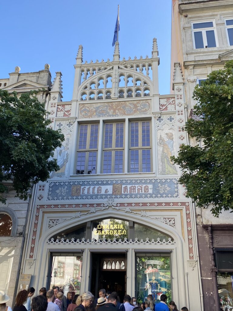 Ornate facade of Lello Bookstore in Porto Portugal