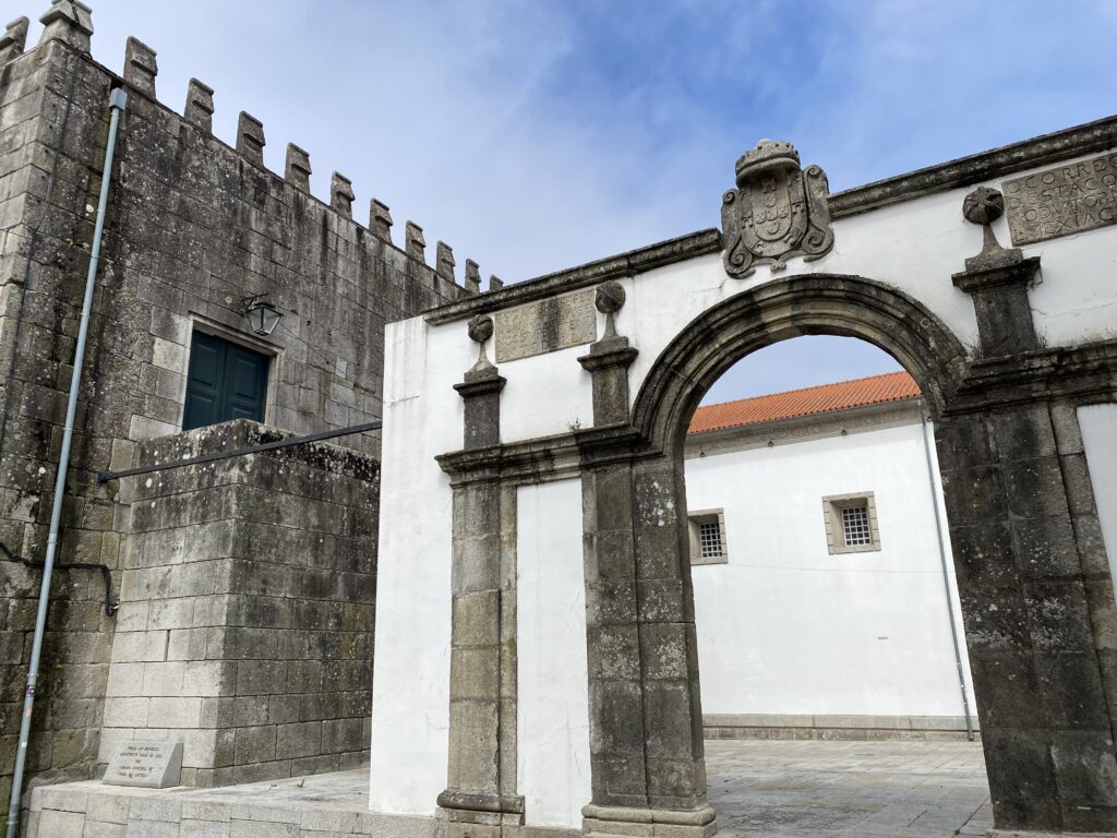 Medieval arch and building in a Portugal historic town center