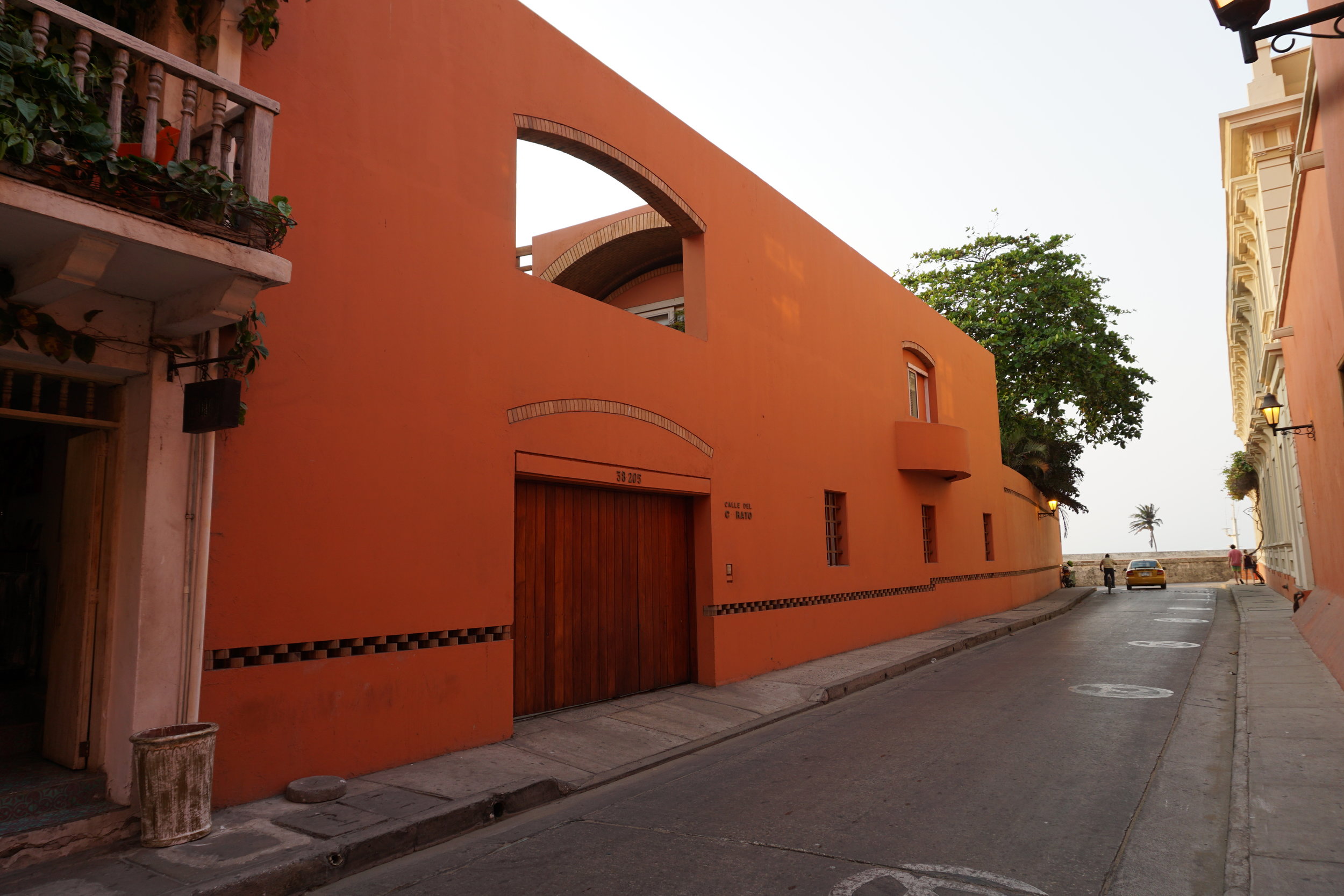 Orange outside wall of a large house