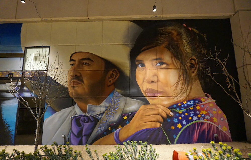 Wall mural of indigenous Mexican woman and Mexican singer Juan Gabriel