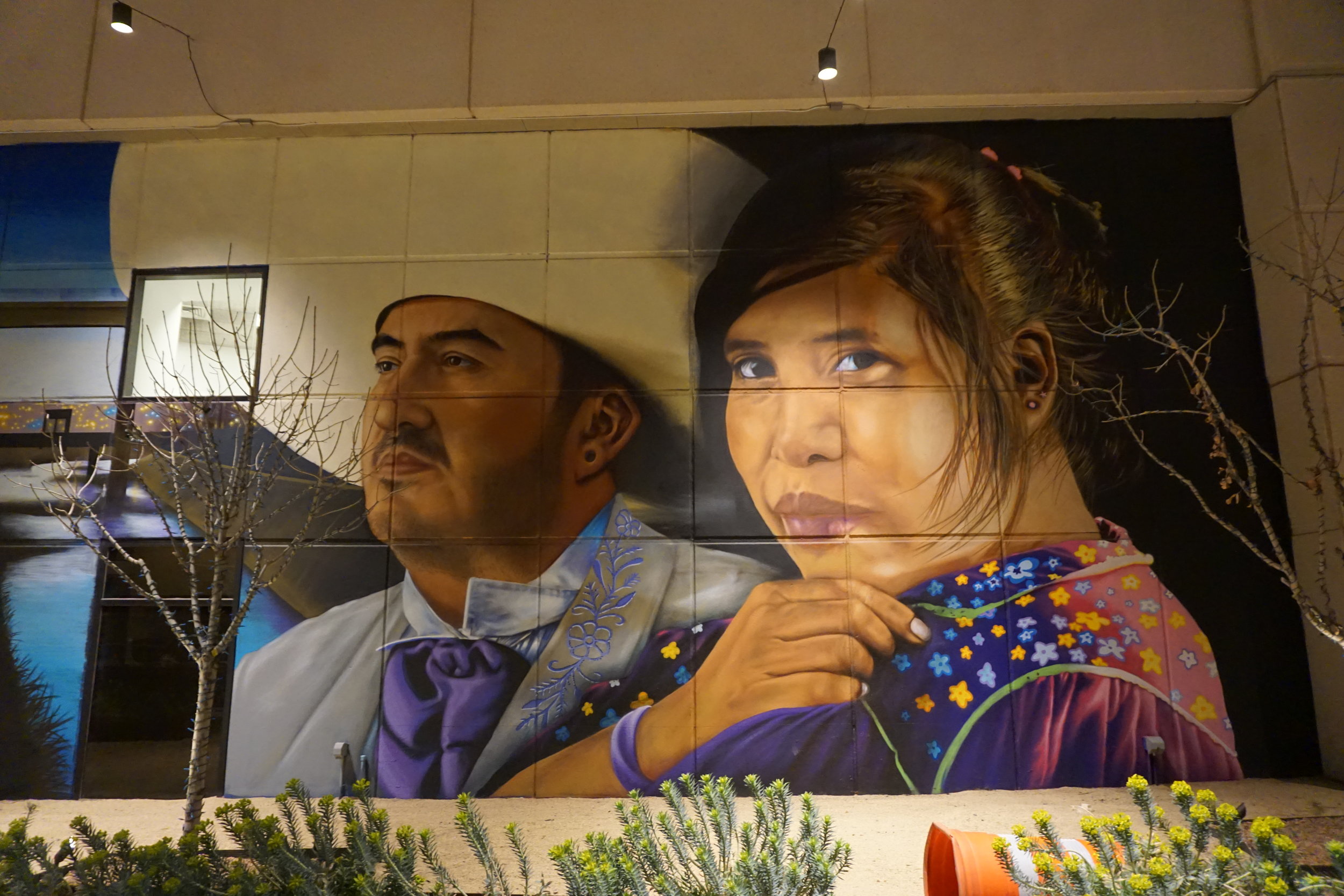 Wall mural of indigenous Mexican woman and Mexican singer Juan Gabriel