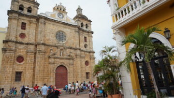 Historic church and building in old town Cartagena Colombia