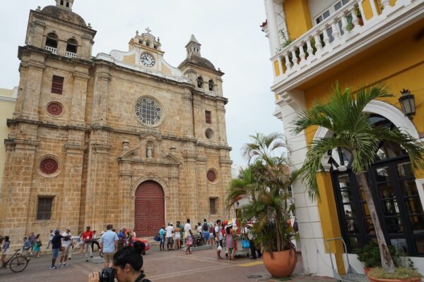 Historic church and building in old town Cartagena Colombia