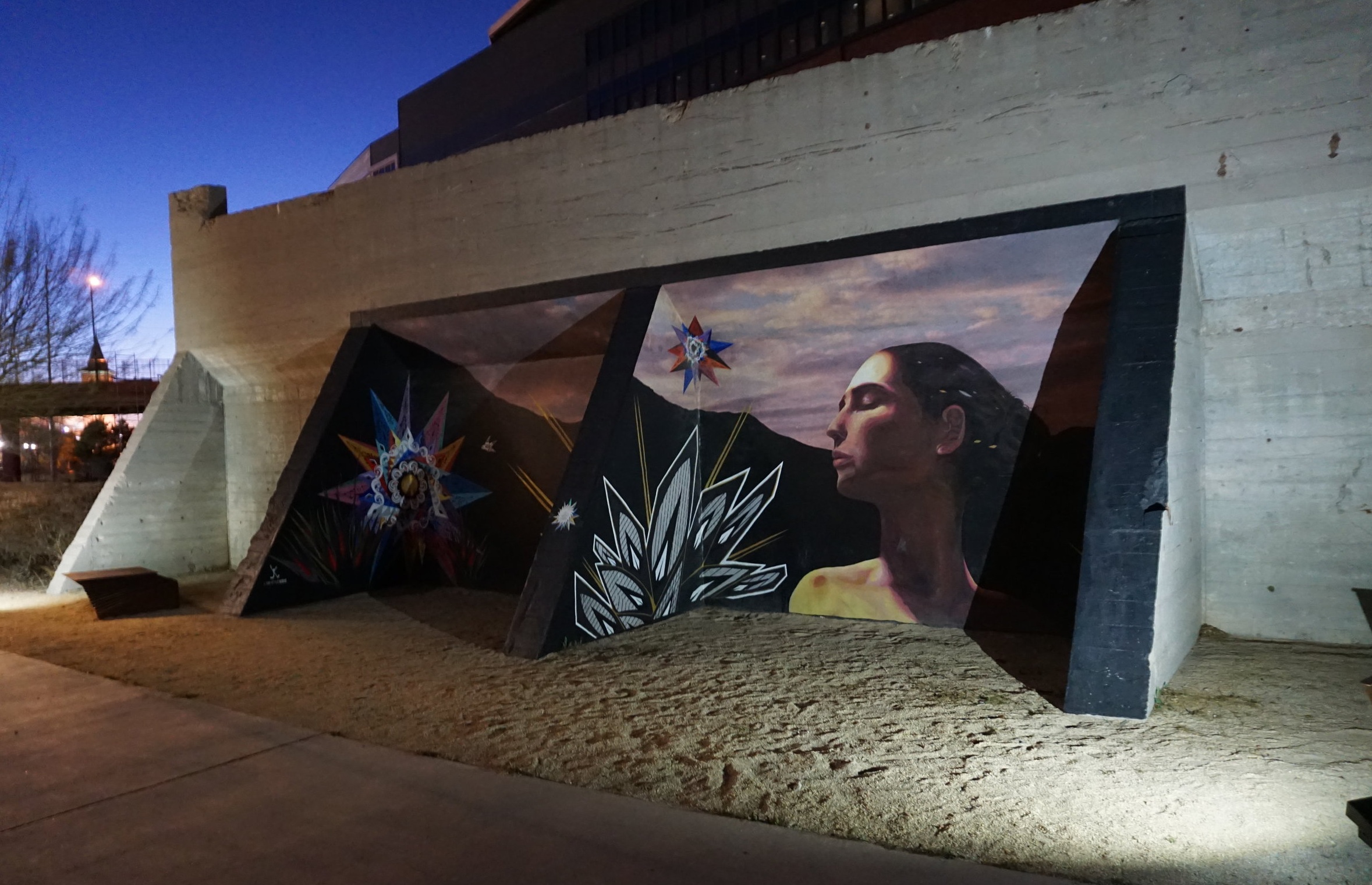 Street art of indigenous woman in the desert in El Paso Texas
