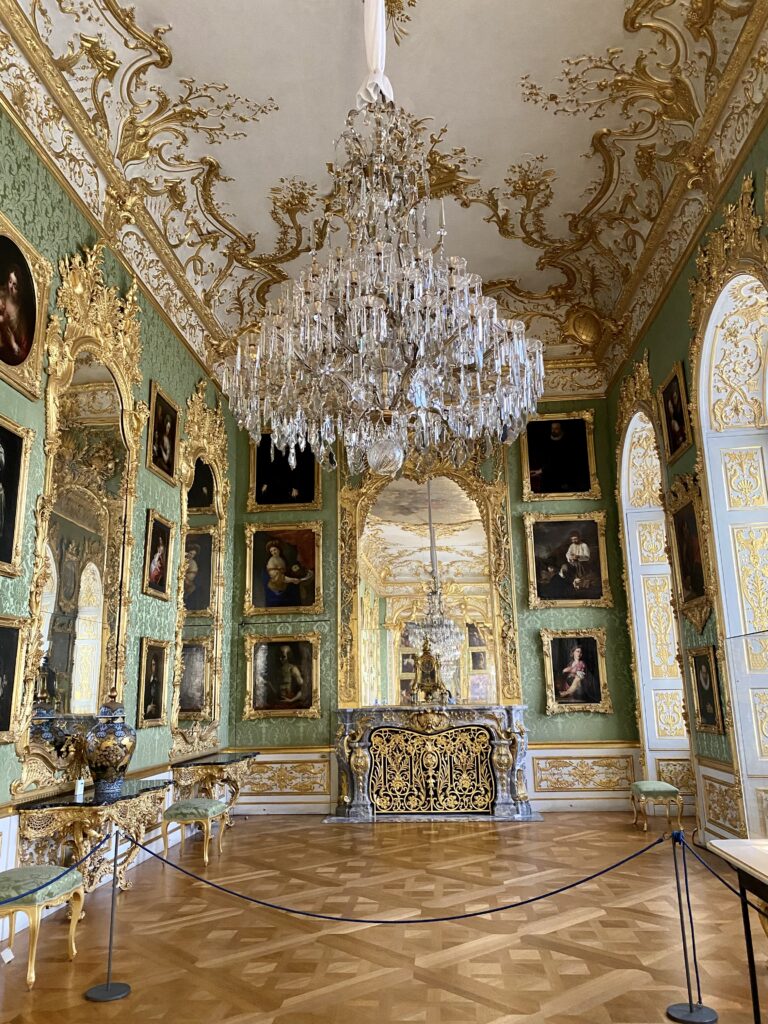 Munich palace room with green and gold ornate decoration