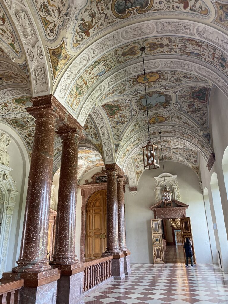Munich Germany palace hall with pillars and decorated ceilings
