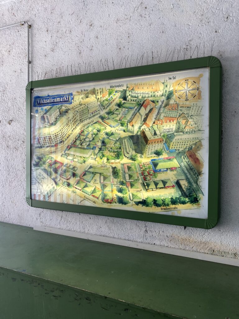Map on a wall showing the Victuals market in Munich city center