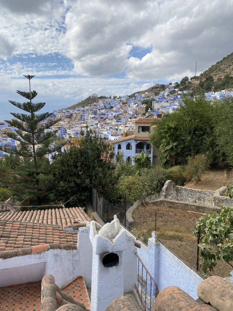 View of Chefchaouen Morocco town from a hotel balcony