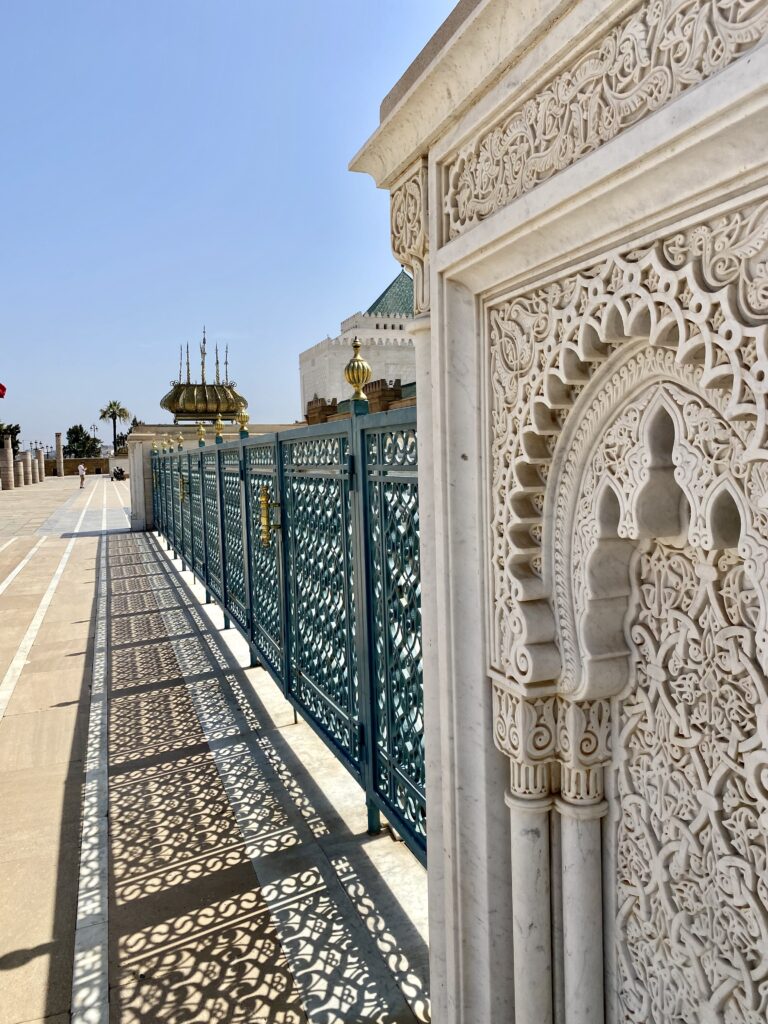 Detail of Islamic art carvings in white onyx pillar