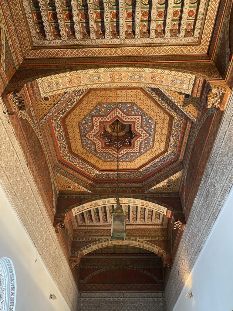 Intricate design on ceiling of Moroccan palace in Marrakesh