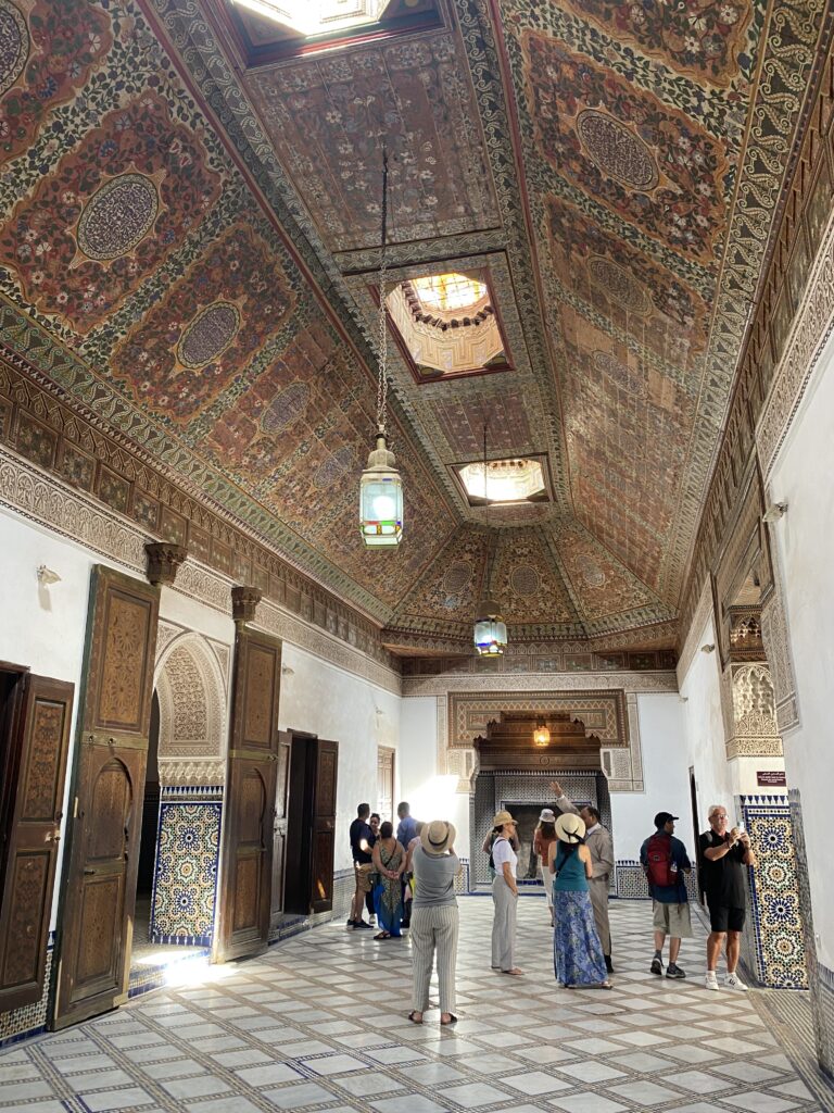 Intricate design on ceiling of Moroccan palace in Marrakesh