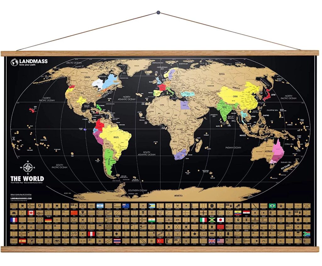 Hanging scratch-off map of the earth holiday gift ideas for travel