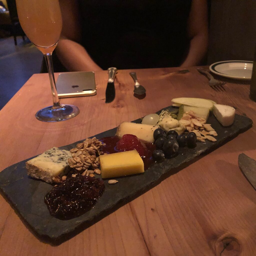 Cheese plate on a dinner table