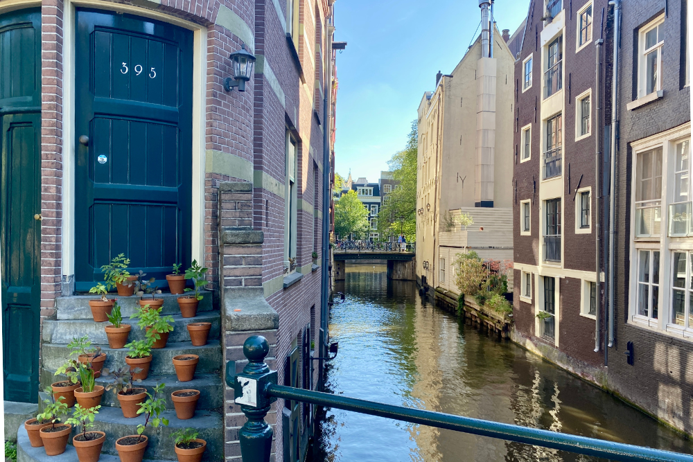 Buildings along a canal in Amsterdam, Netherlands