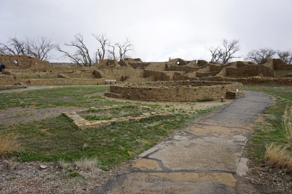 Wide view of Aztec ruins in New Mexico