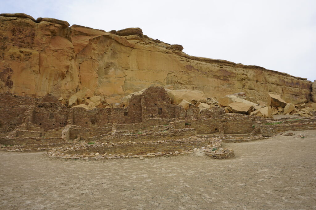 Ancient Native American ruins among desert landscape