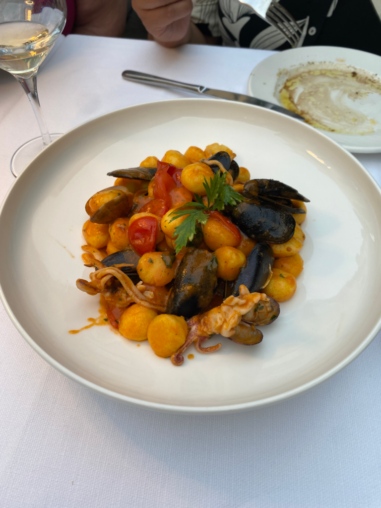 Plate of seafood gnocchi