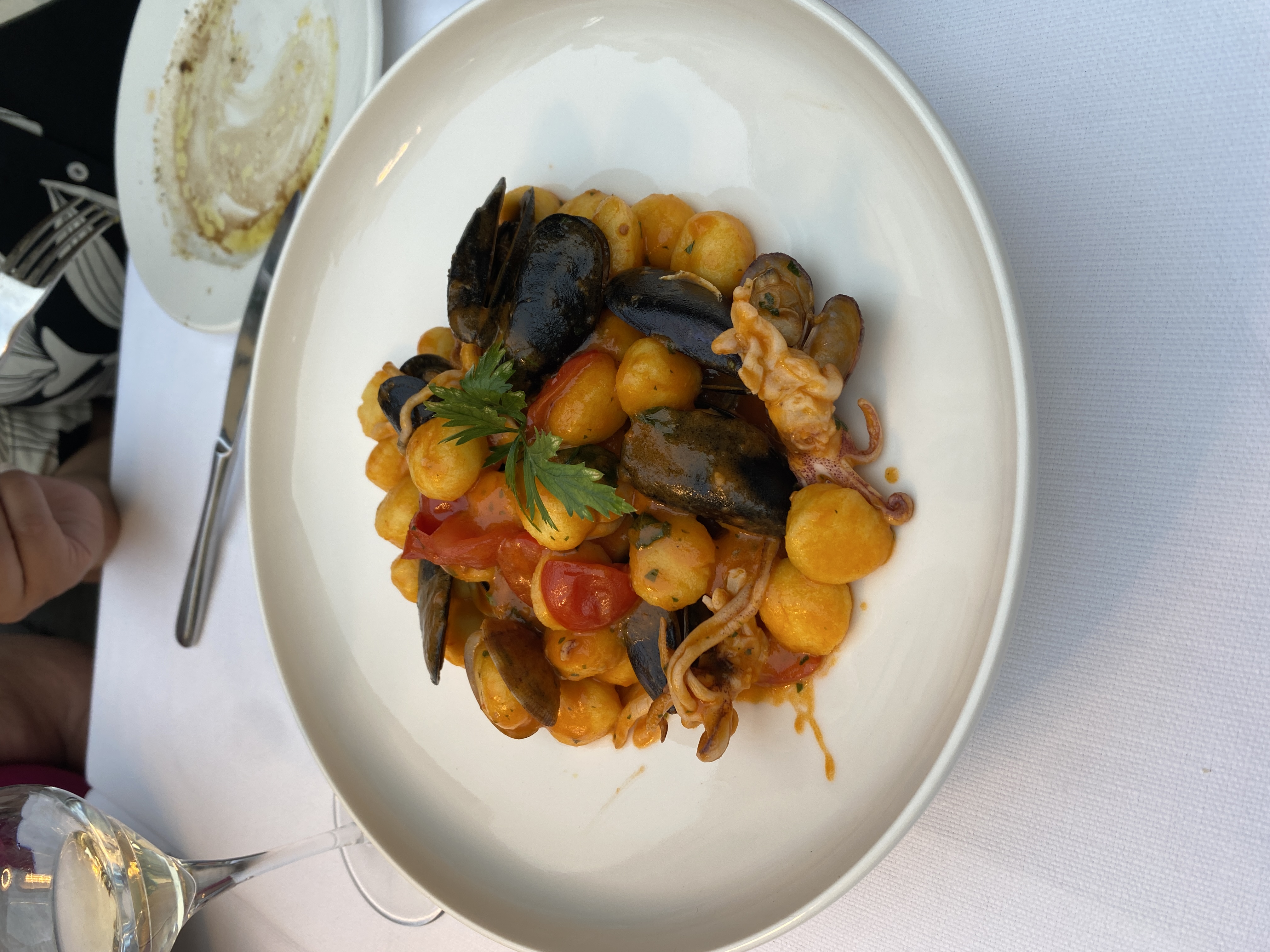 Plate of seafood gnocchi